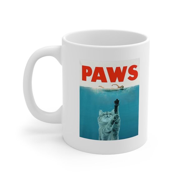PAWS Funny Cat Mug, Jaws, Killer Cat, Cat Lover - Picture 2 of 3